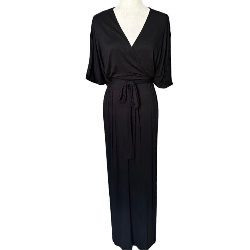 Yumi Kim Black Knit Kimono Sleeve Wrap Waist Maxi Dress| Size S